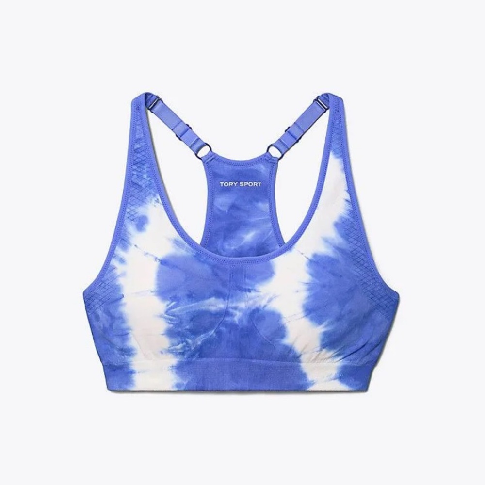 Tory Burch Sports Bra Blue White Tie Dye Seamless Adjustable Racerback Active XS